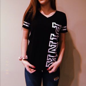 PINK black and white tee